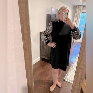 Shein black rainbow sequin sleeve shift dress